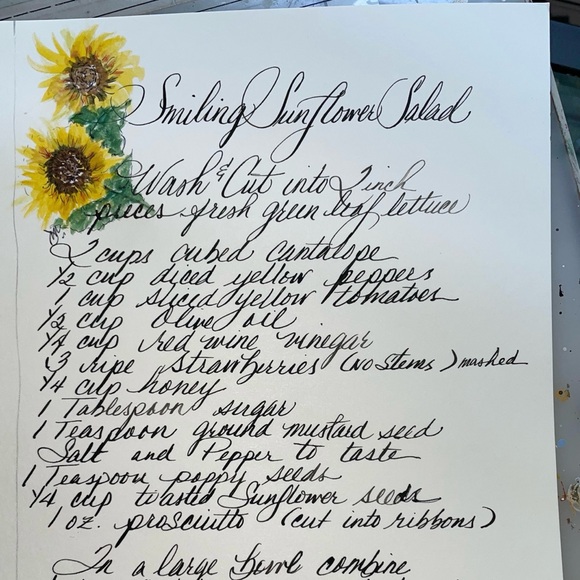 Handwritten Recipe with Sunflower Illustration - Picture 1 of 2